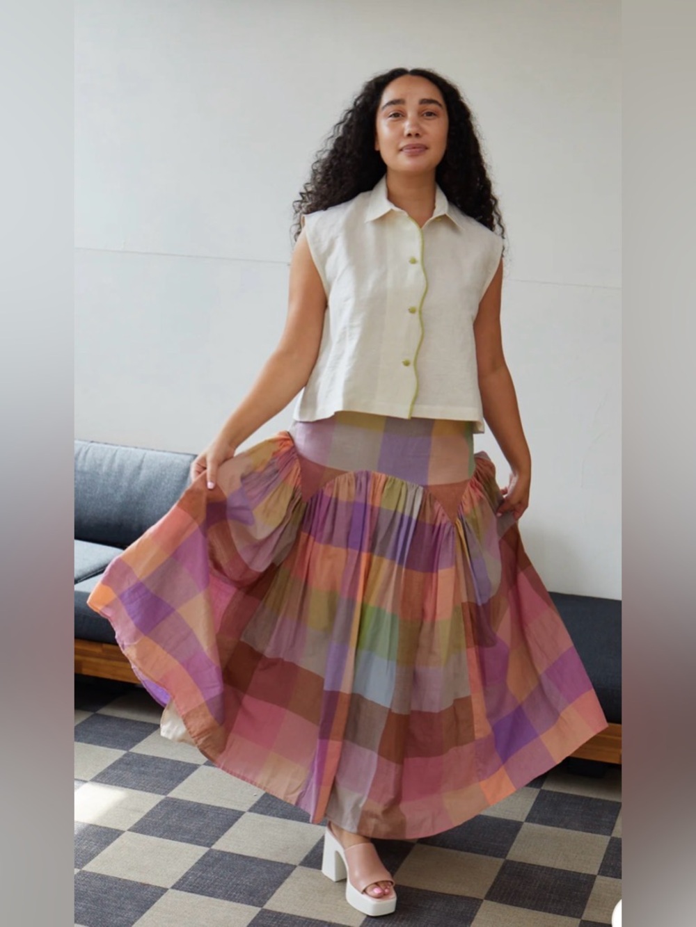 Rujuta Sheth LEILA SKIRT in MERIDA CHEX size XL - Picture 2 of 12